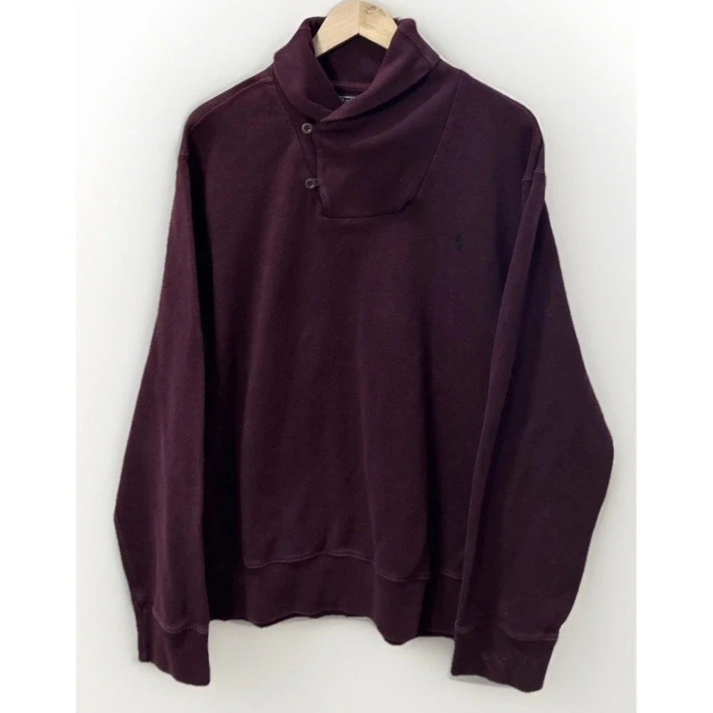Vintage Ralph Lauren Mens Shawl Neck‎ Jumper Sweater Burgundy Size XXL / 2XL